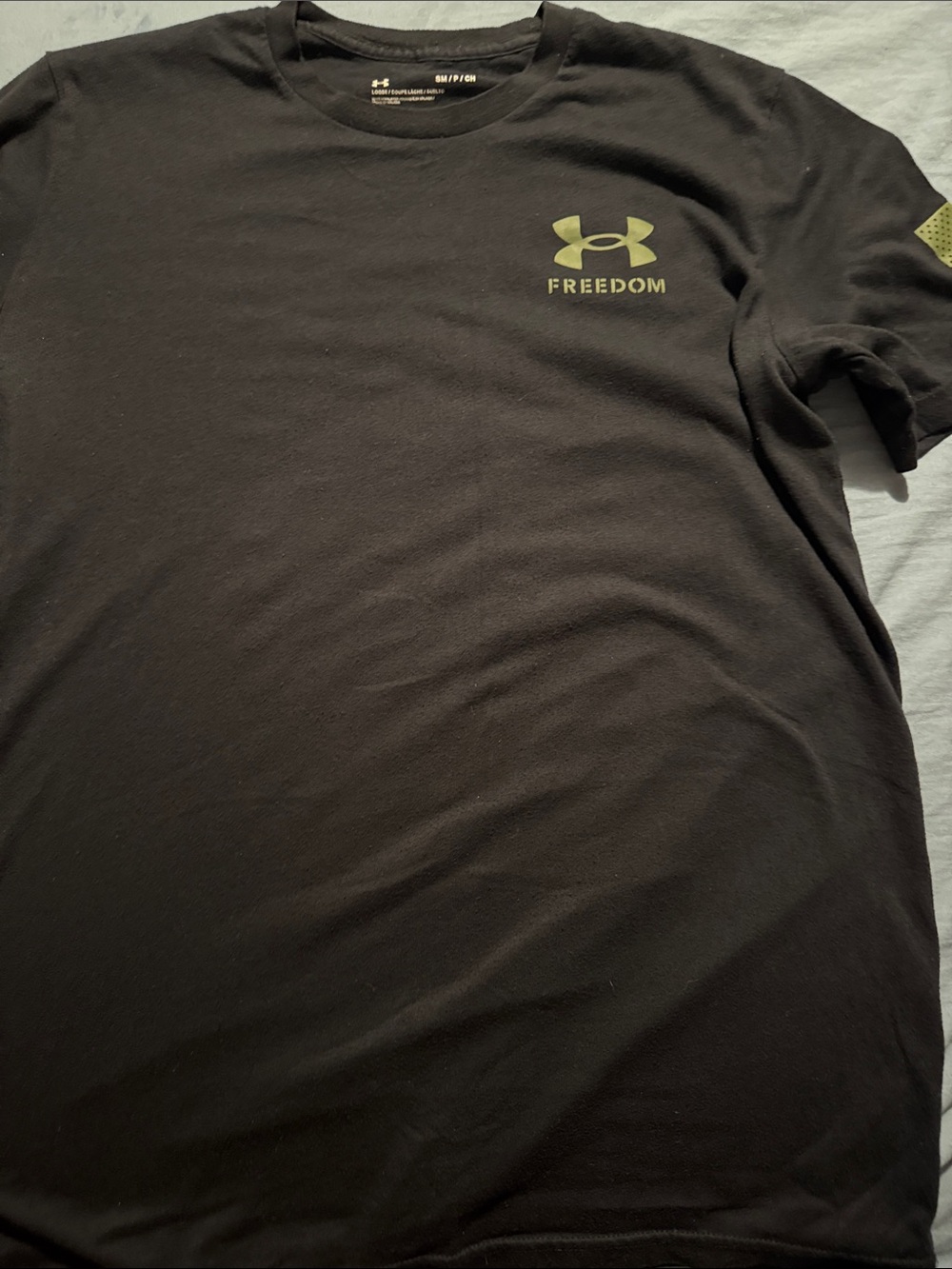 Under Armour Black Short Sleeve Tee with Olive Freedom Logo